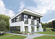 2. Platz: Rheinau-Linxvon WeberHaus Stimmenanteil: 24,7 % Holzrahmenbau, ca. 202 m2 Wohnfläche, innovative Formensprache Preis: ca. 465.100 Euro (Foto: WeberHaus / planet c)